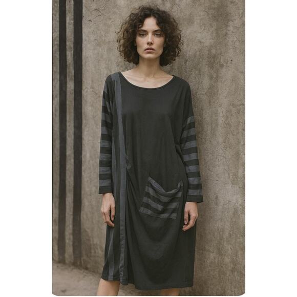 Made in Italy Brand Midi Dress, Mixed Media, Edgy Artsy Lagenlook Art to Wear  M - Picture 2 of 10